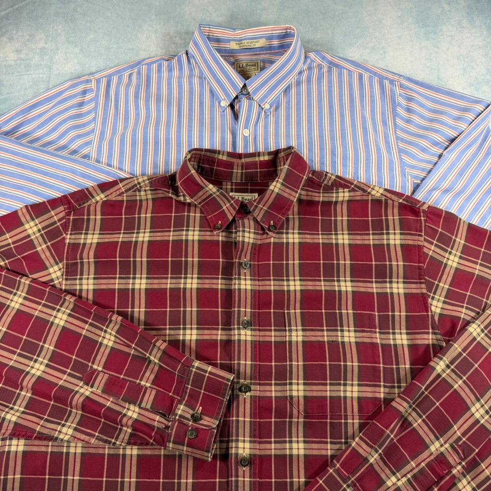 LL Bean Button Down Shirts Mens XL Tall Multi Excellent Lot of 2 Cotton Plaid